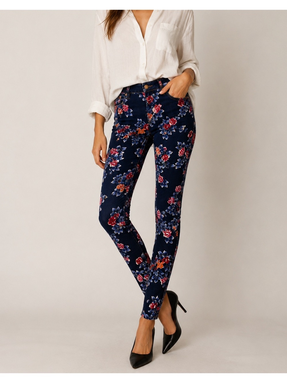 Citizens of Humanity Thompson Floral Skinny Jeans Size 29 Navy Rose Print